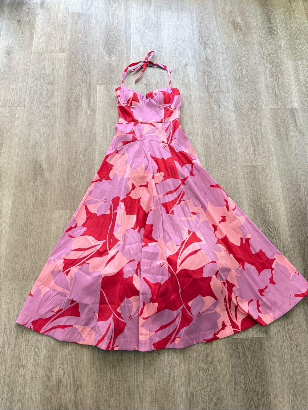 hutch saige red purple & pink floral pirnt halter maxi gown dress size small NEW